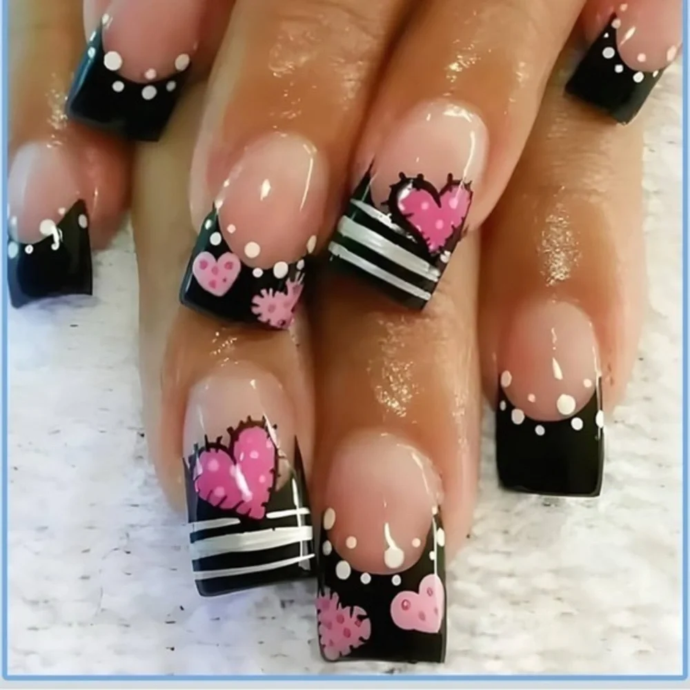 Black White and Pink Fake Press On Nails NWT